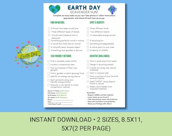 Chasse au trésor du Jour de la Terre, jeu d'extérieur à imprimer (téléchargement PDF)