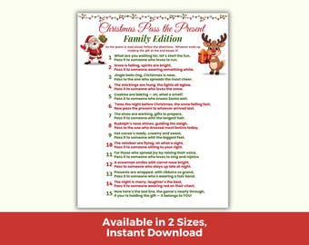Christmas Pass the Present Game, Family Christmas Party Printable, Holiday Pass the Gift Poem, Pass the Prize, Kids Christmas Activity