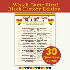 Black History Which Came First Game, Printable History Timeline Trivia, Black History Month Activity, Classroom & Family Game