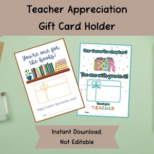 Teacher Appreciation Gift Card Holder Printable, Book Theme Teacher Gift, You&#39;re 1 for the Books, End of Year Teacher Gift, Instant Download