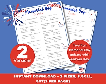 Trivia-game Memorial Day, patriottische quiz met antwoordsleutel (digitale download)