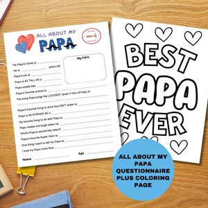 All About My Papa Printable Activity, Questions about Papa plus Coloring Page, Father's Day Gift For Papa, Gift from Grandkids