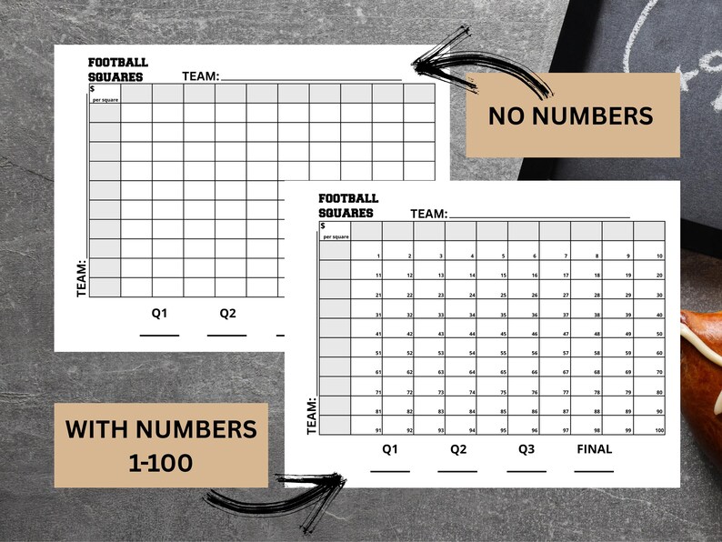 100 Football Squares Editable & Printable, Square Grid, Football ...