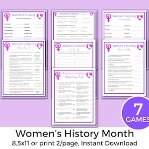 Women&#39;s History Game Bundle, Women&#39;s Day Printable Activities, Fun Educational Learning Games, Women&#39;s History Trivia, Instant Download