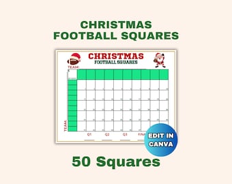 50 Christmas Football Squares, Football Fundraiser, Football Betting, Canva Template, Printable Christmas Activity, Office Football Pool