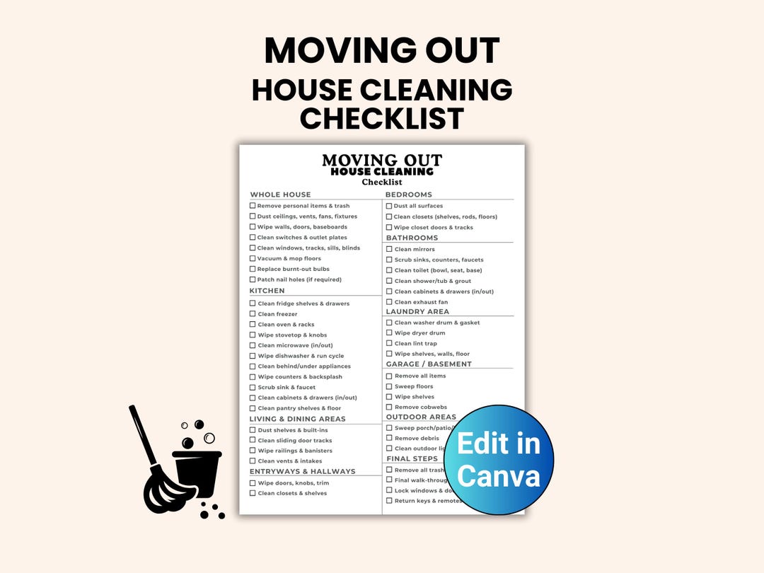 House Cleaning Checklist, Moving Out List, Printable Rental Cleaning ...
