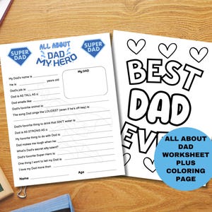 Father&#39;s Day Gift, All About My Dad Printable Activity, Questions about Dad plus Coloring Page, Father&#39;s Day Kid Worksheet for Dad
