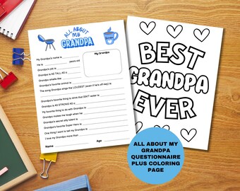 Father's Day Gift, Grandpa Questionnaire & Coloring Page (PDF, Instant Download)