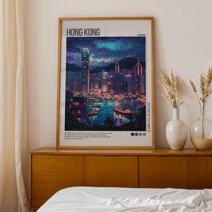 Hong Kong Reiseplakat, Hong Kong Wandkunst, Hong Kong Druck, Hong Kong Skyline Poster, Urban Art, Asiatische Stadt Poster, Wand-Dekor, Wand-Dekor