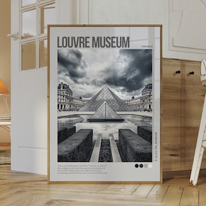 Louvre Museum Black and White Architecture Poster - Paris Art Print - Minimalist Wall Decor - City Poster