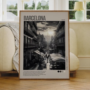 Black and White Barcelona Poster, Travel Poster, Barcelona Travel Print, Digital Prints, Travel Photography