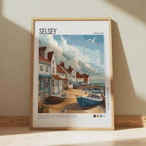 Vibrant Selsey Travel Poster, Seaside Art, Coastal Decor, England Wall Art, Beach Print, Tranquil Landscape, Digital Artwork, Home Decor
