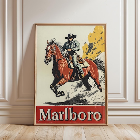 Vintage Marlboro Cowboy Poster, Retro Western Horse Riding Wall 