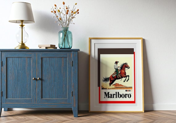 Vintage Marlboro Cowboy Poster, Bold Retro Western Wall Art Print
