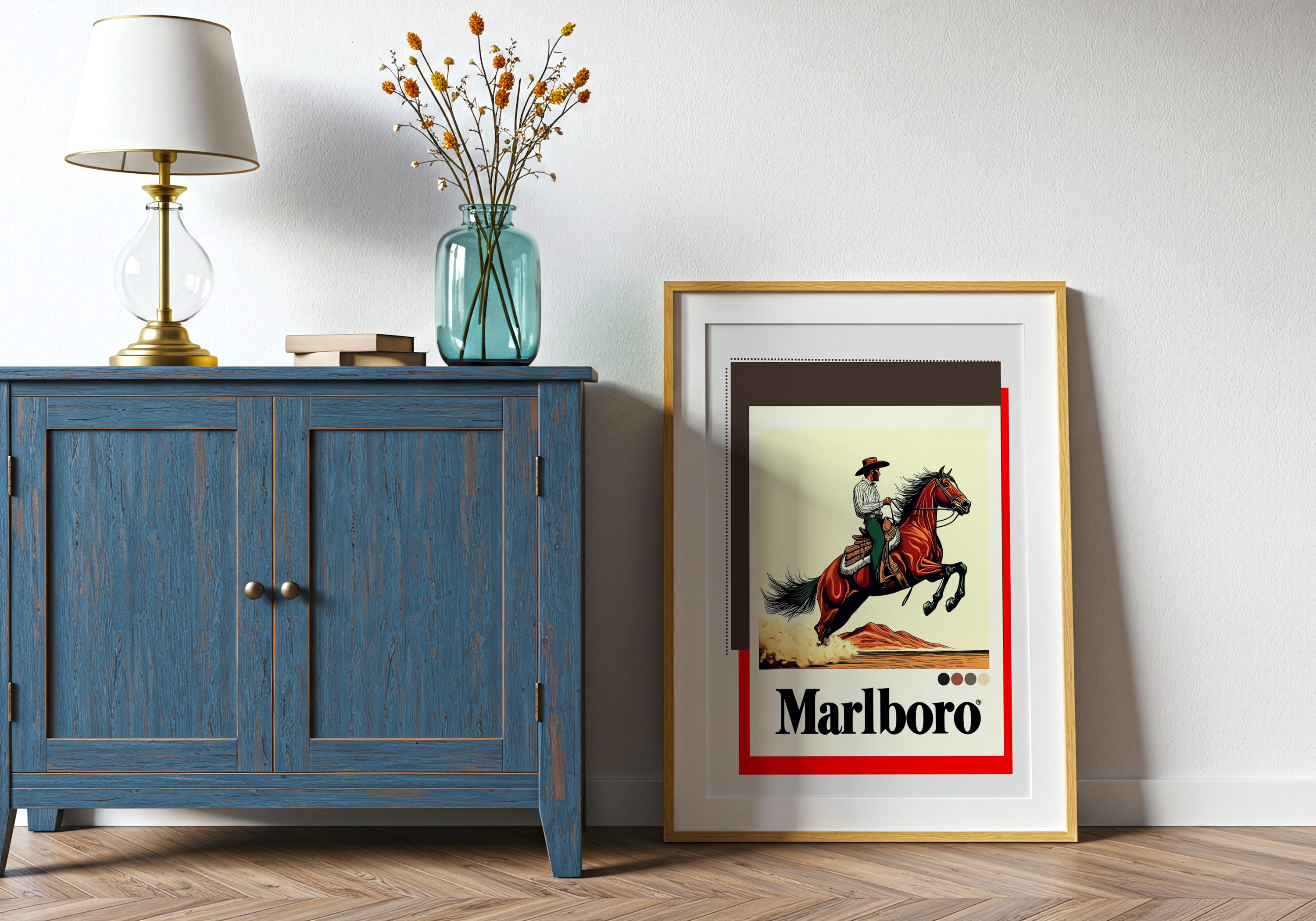 Vintage Marlboro Cowboy Poster, Bold Retro Western Wall Art Print