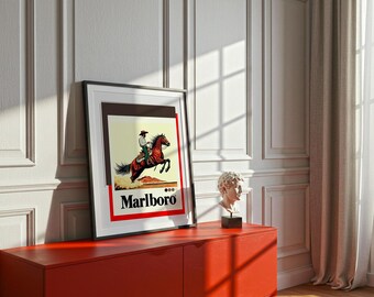Vintage Marlboro Cowboy Poster, Bold Retro Western Wall Art Print