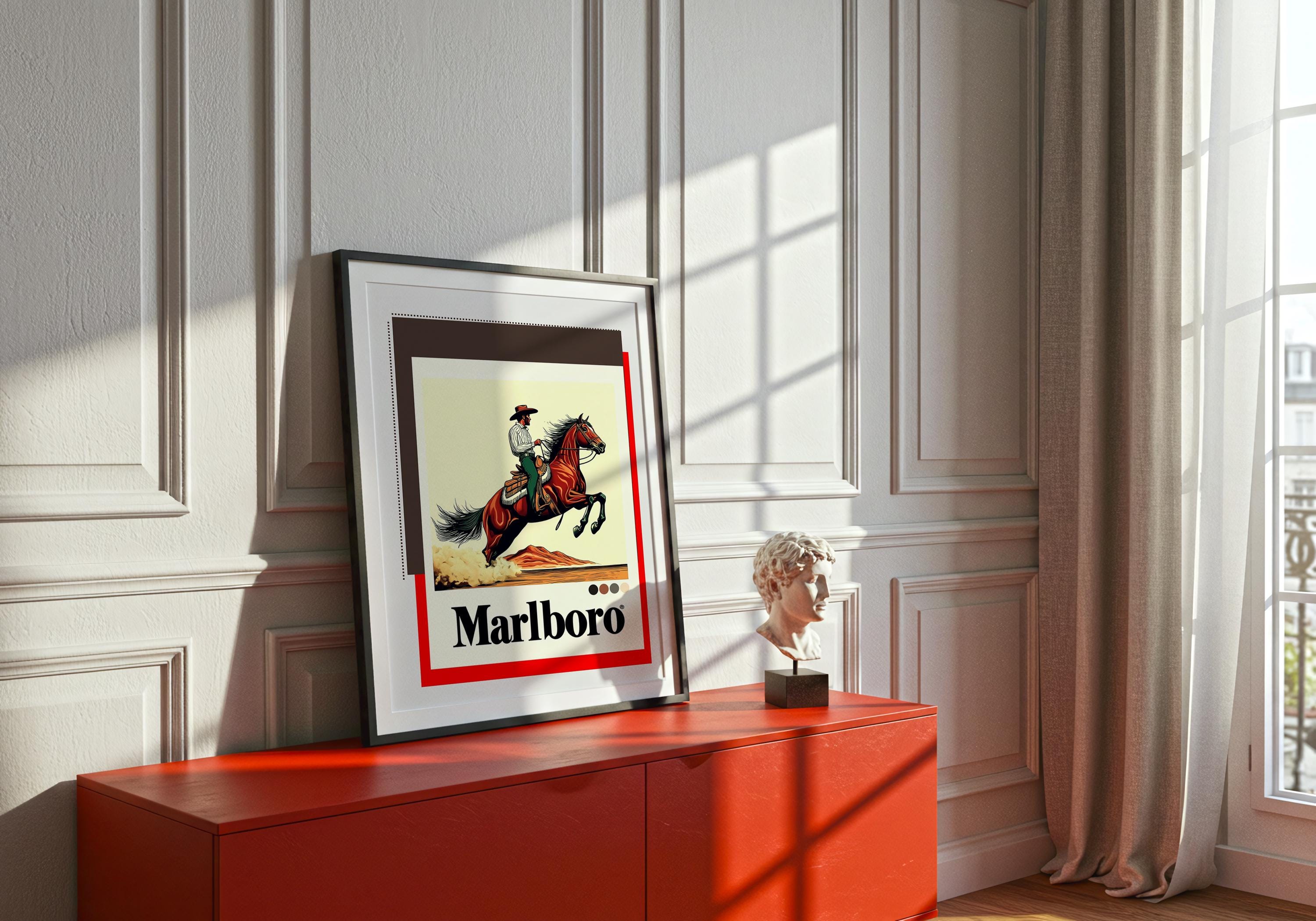 Vintage Marlboro Cowboy Poster, Bold Retro Western Wall Art Print