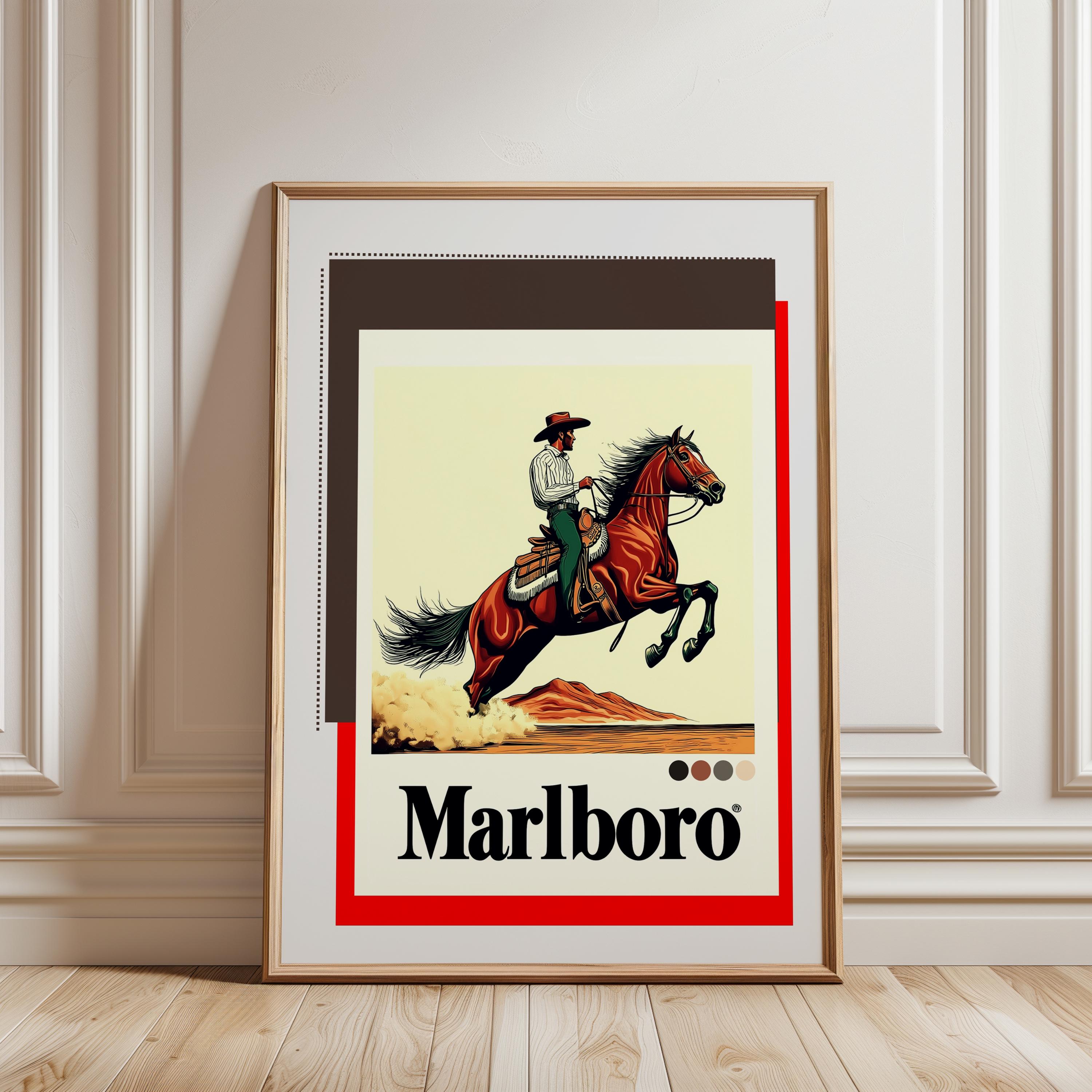 Vintage Marlboro Cowboy Poster, Bold Retro Western Wall Art Print