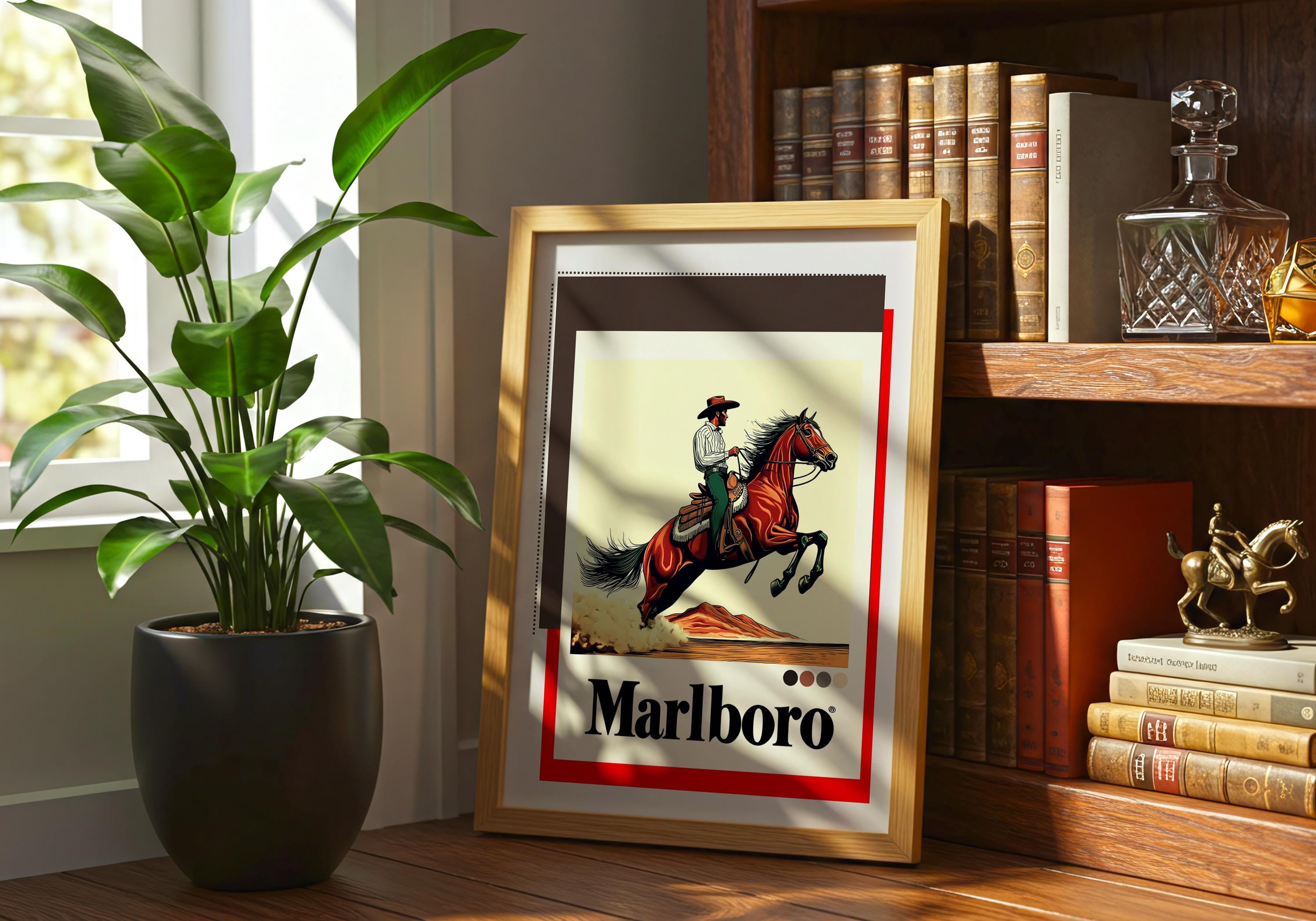Vintage Marlboro Cowboy Poster, Bold Retro Western Wall Art Print