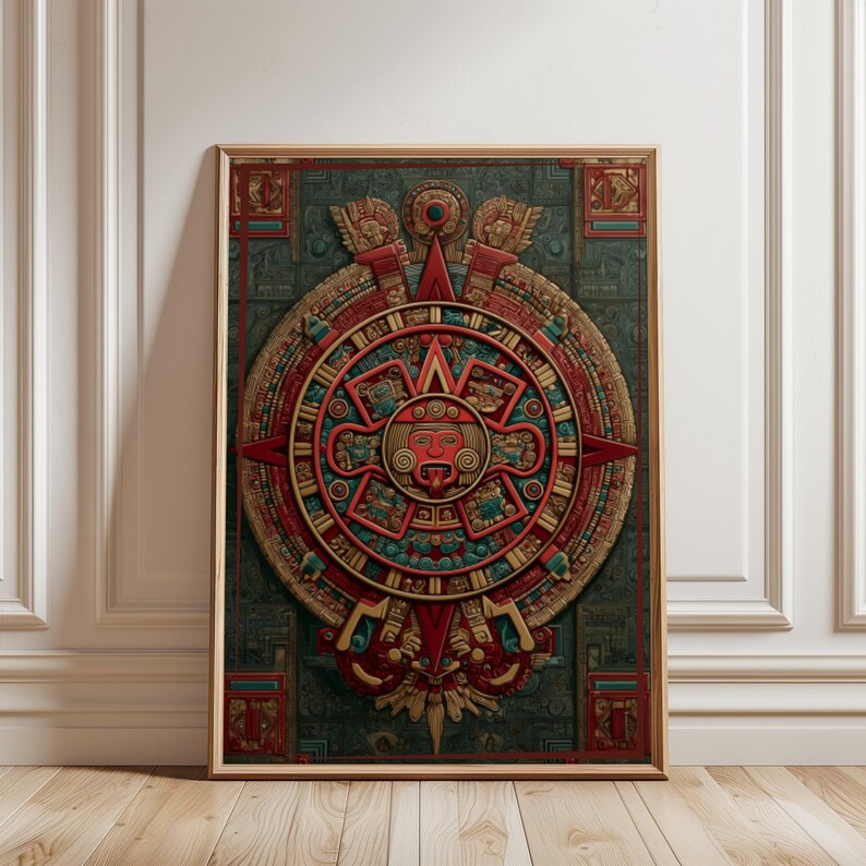 Aztec Calendar Printable Wall Art, Ancient Mesoamerican Sun Stone ...