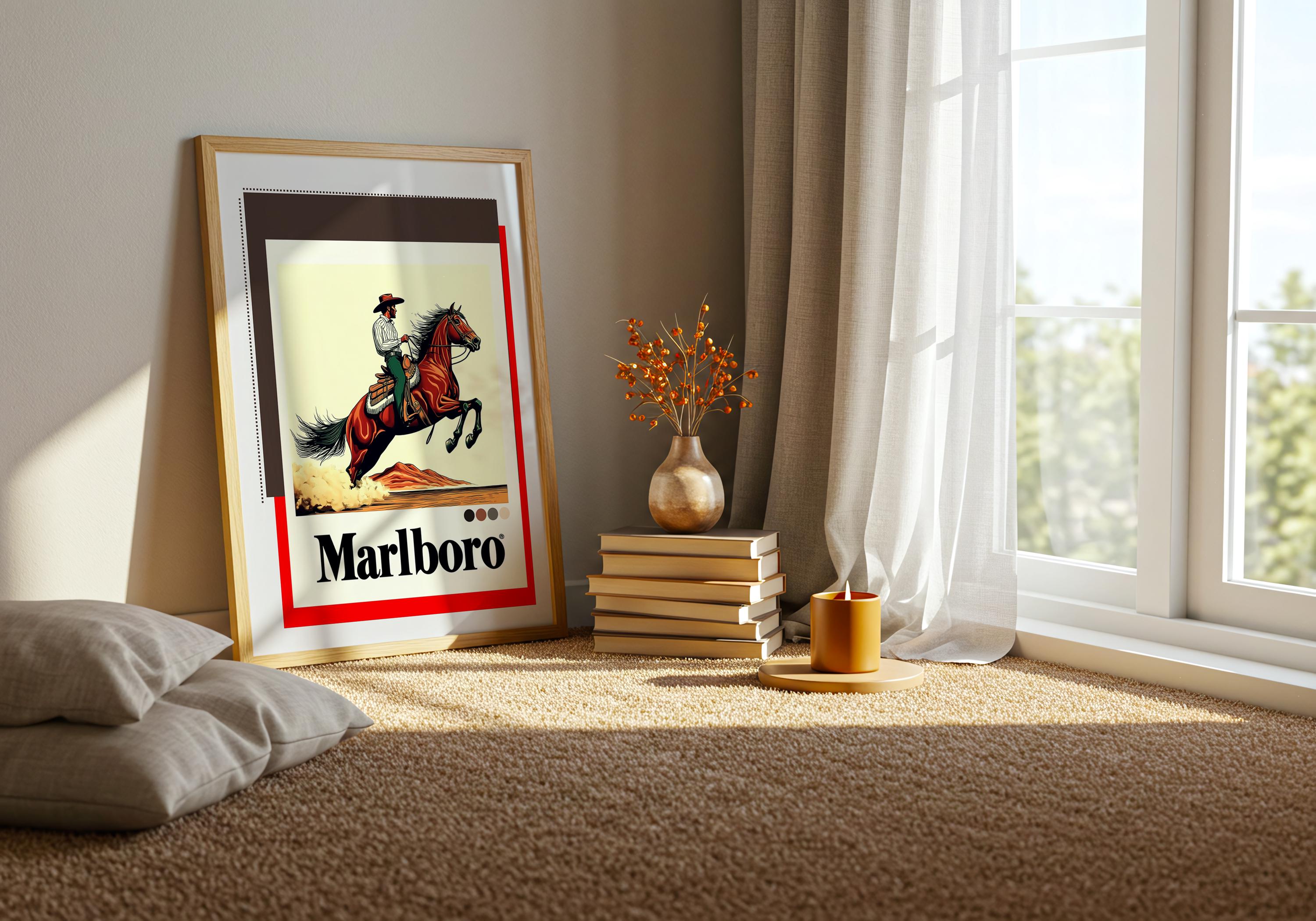 Vintage Marlboro Cowboy Poster, Bold Retro Western Wall Art Print