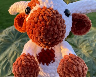 Handcrafted White & Orange Longhorn Crochet Plushie - Inverted Customization Available