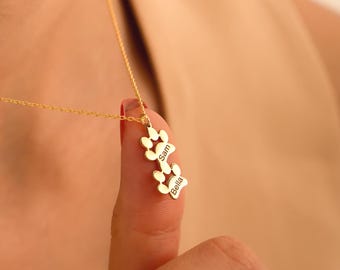 Gepersonaliseerde pootafdrukketting - aangepaste gegraveerde gouden bedel - aandenken huisdierliefhebber - naamketting - Moederdagcadeau voor haar