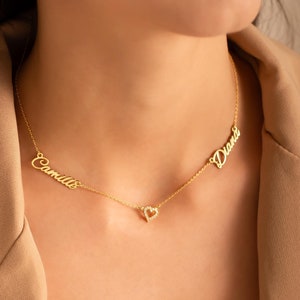 Custom Pave Heart Necklace - Double Name Necklace , Two Name Heart Necklace, Double Name Jewelry, Christmas Gift, Gift for Her