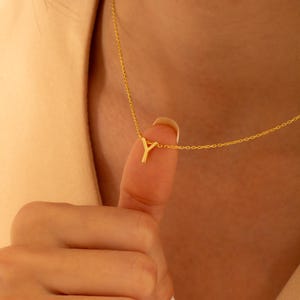 14k Solid Gold Initial Necklace, Letter Pendant Necklace, Personalized Jewelry, Dainty Gold Necklace, Gift for Her