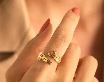 Custom Double Name Ring – Two Name Ring - Personalized Stackable Jewelry - Mothers Day Gift
