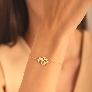 Sterlingzilveren monogramarmband – gepersonaliseerde initiële sieraden, gepersonaliseerd cadeau