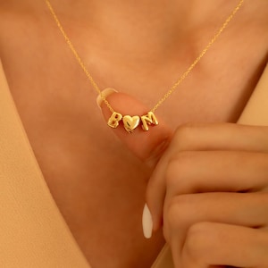 Sterling Silver Bubble Letter Necklace, Balloon Letter Necklace, Bubble Name Necklace, 3D Letter Necklace