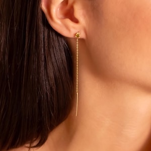 Gold Threader Birthstone Earrings with Diamond Birthstone Gift for Mothers Day Gift, Tiny Gemstone Threader Earrings, Christmas Gift for Her