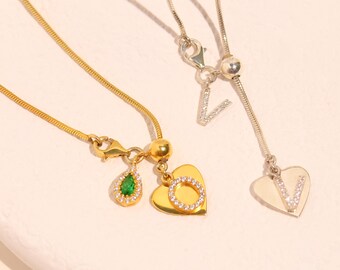Custom Pave Initial Birthstone Necklace Gift for Mothers Day, Family Birthstone Pendant Necklace, Multiple Pendant Necklace Gift for Her