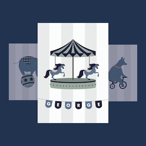Trío personalizado de impresiones de circo - A4 - Pósters/impresiones para habitación infantil