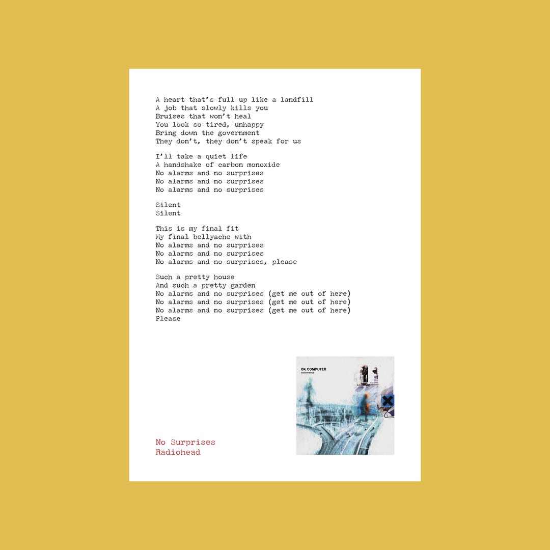 No Surprises (print) - Radiohead - OK Computer - A4 - Music Poster