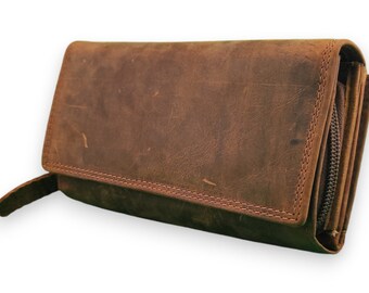 Genuine buffalo leather purse with special credit card compartments for women with RFID protection
