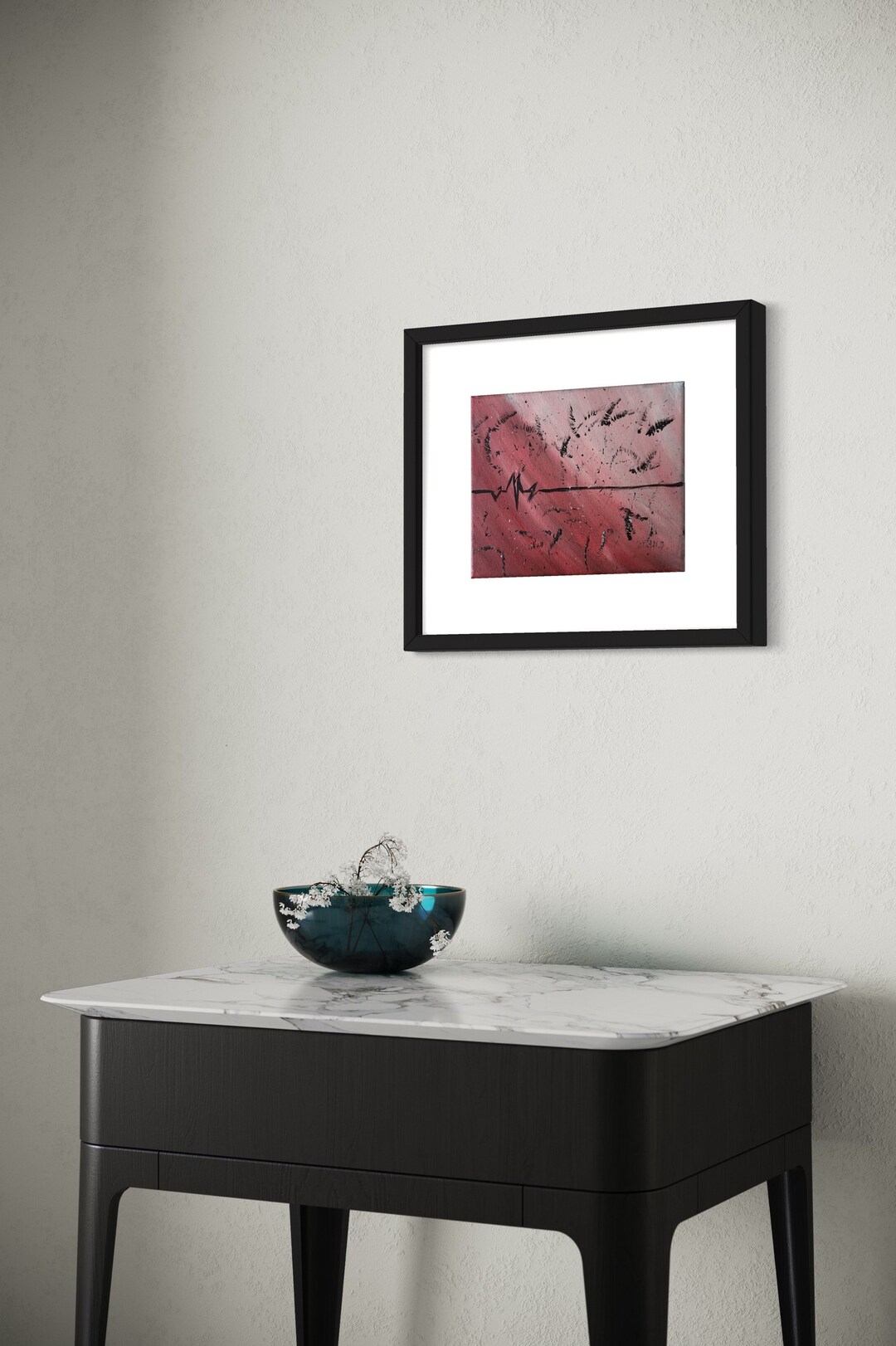 8x10 Inch Custom Made Abstract Art Dark Wall Decor Red and Black