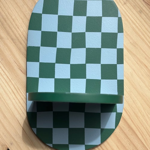 Étagère ovale à carreaux verts et bleus - étagère de décoration rétro funky dopamine - étagère décorative - étagère colorée originale