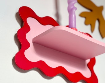 Wavy red shelving - pink funky retro shelving dopamine decor - decorative shelving - original colorful shelving