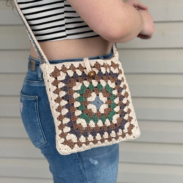 Sac à main rétro de style «granny square» en coton fait à la main au crochet