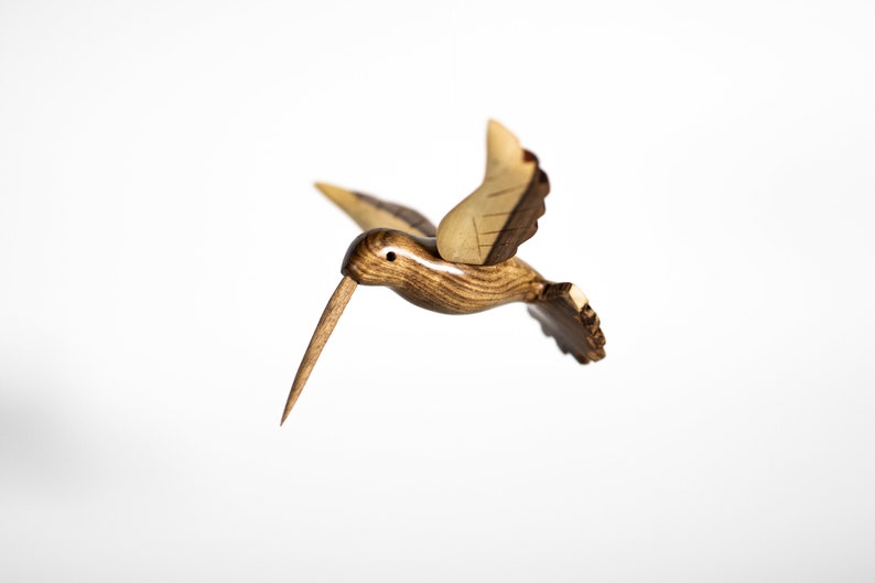 Hummingbird hand carved in wood with Varnished Finish