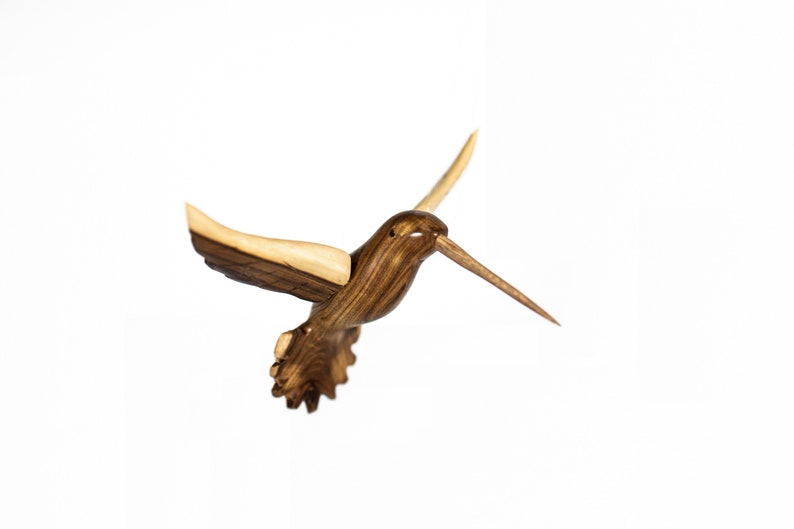 Hummingbird hand carved in wood with Varnished Finish