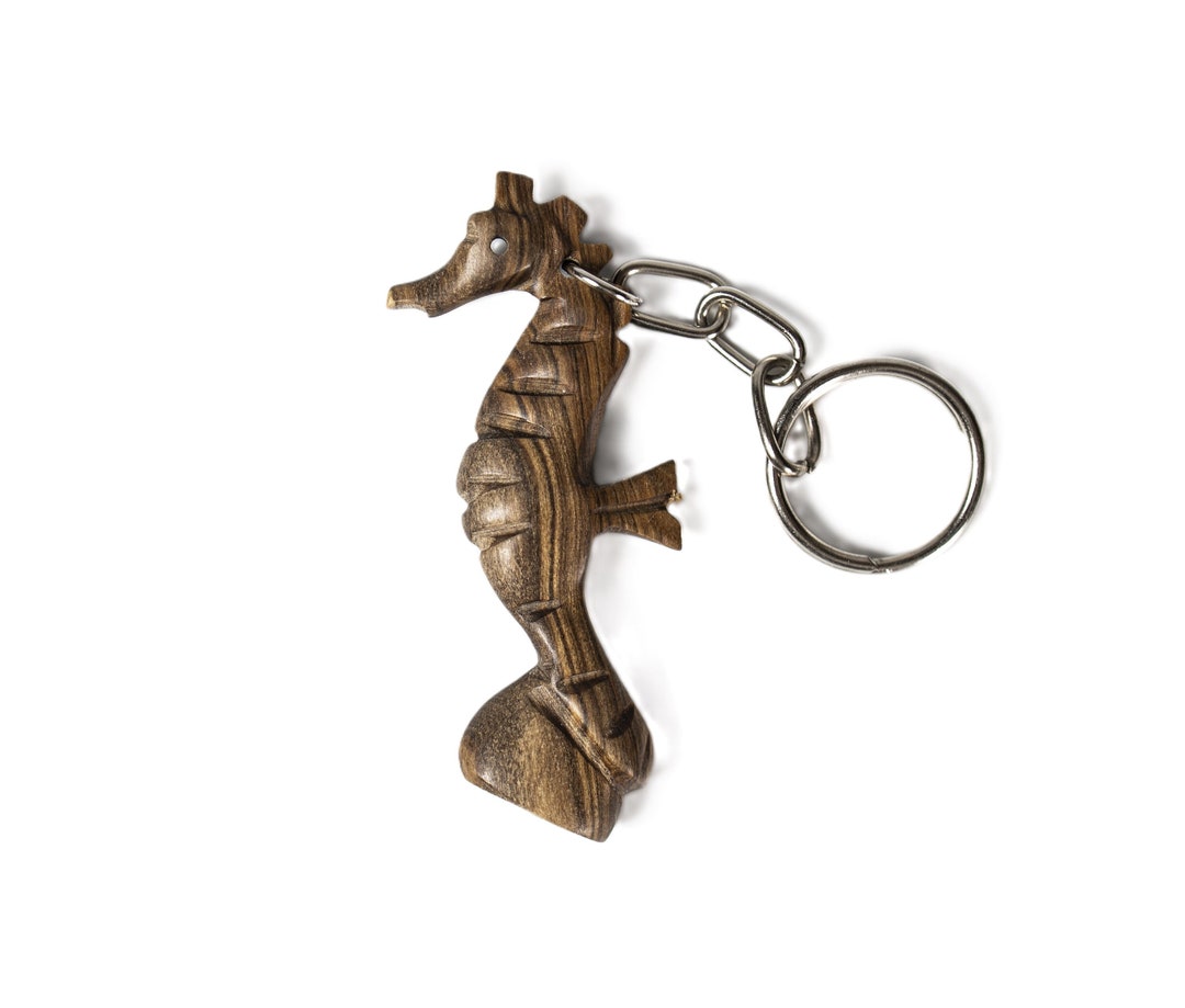Portachiavi In Legno Artigianale A Forma Di Cavalluccio Marino – Unisex – Fatto A Mano - Foto 2
