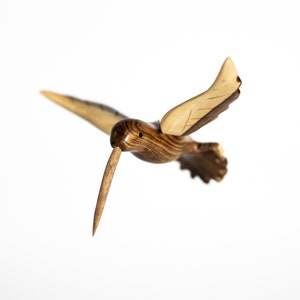 Hummingbird hand carved in wood with Varnished Finish