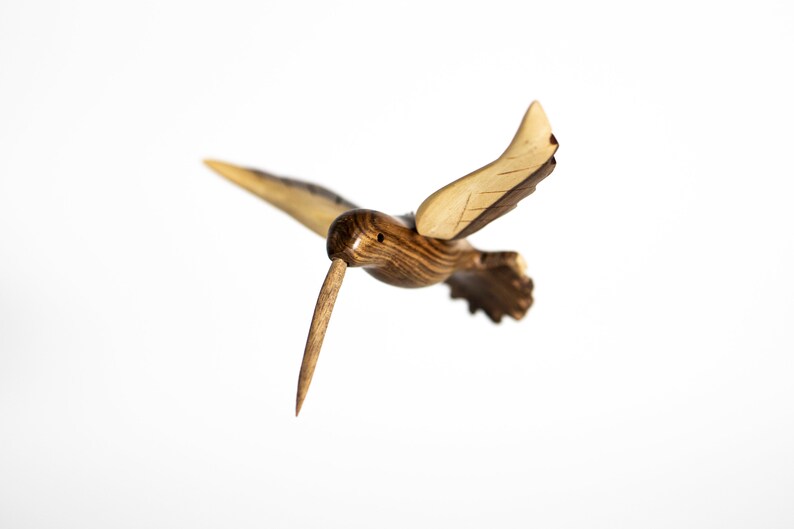 Hummingbird hand carved in wood with Varnished Finish