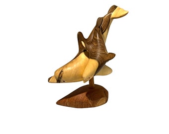 Hand-Carved Dolphin Mom and Calf Sculpture - Elegant Marine Life Art for Home Decor