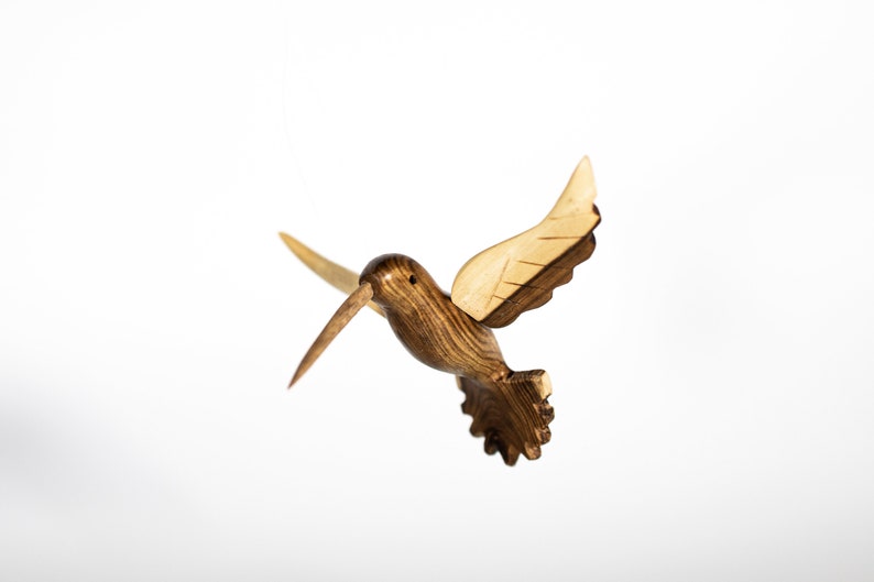 Hummingbird hand carved in wood with Varnished Finish