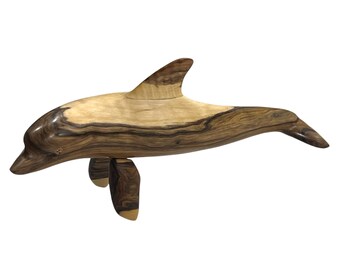 Hand-Carved Wooden Dolphin Figurine - Artisan Craftsmanship, Natural Decor