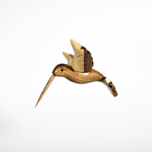 Hummingbird hand carved in wood with Varnished Finish